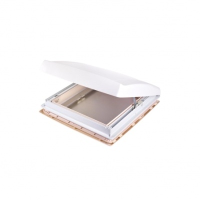 Claraboia branca com tampa aberta e moldura bege