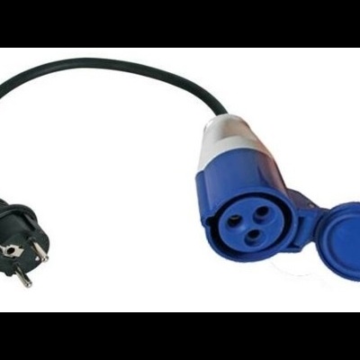 Cabo de extensão elétrico com ficha preta e ficha azul com tampa