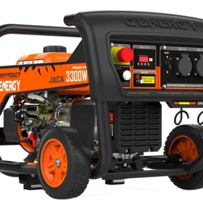 Gerador portátil Genergy JACA 3300W com rodas laranja e painel de controlo preto