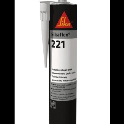 Embalaem de produto Sikaflex 221 com rótulo preto, branco e vermelho