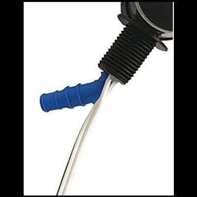 Cabo elétrico branco com conector preto e isolamento azul.