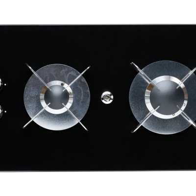 Fogão de duas bocas em vidro temperado preto com botões de controlo