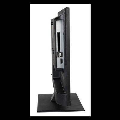 Monitor preto de perfil estreito com entradas USB e slot para cartão