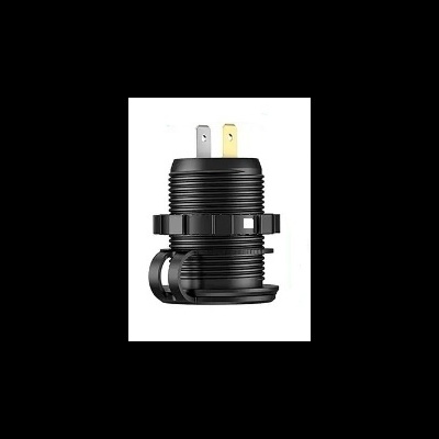 Tomada elétrica preta cilíndrica com lâminas metálicas