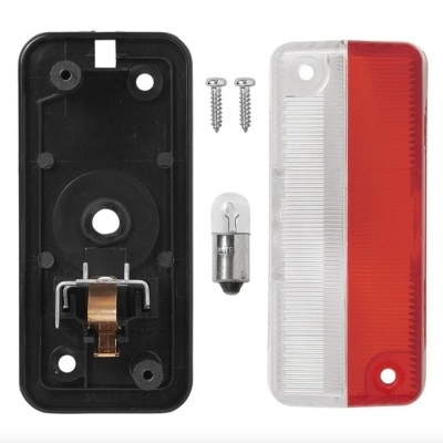 Conjunto de peças para iluminação traseira automóvel, base preta, lâmpada, parafusos e lente vermelha e branca