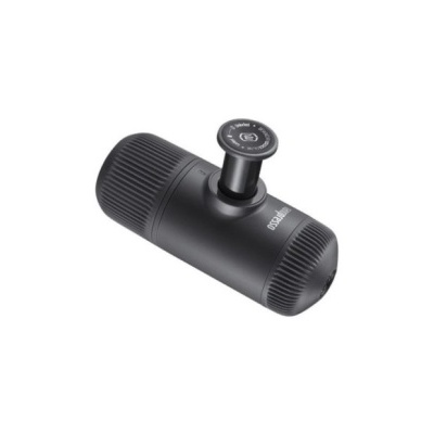 Aparelho portátil preto com botão circular e texto OSD Audio