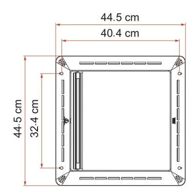 Desenho técnico de um produto quadrado com medidas em centímetros