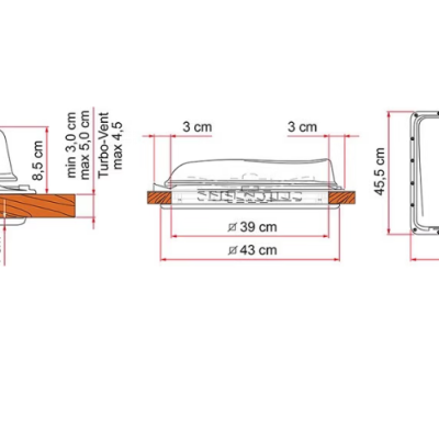 Desenho técnico com medidas de exaustor para instalação