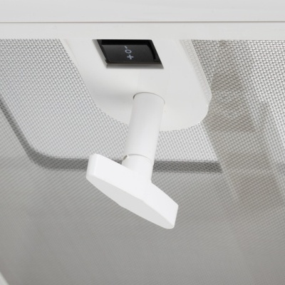 Grelha metálica branca com válvula de ajuste e botão preto