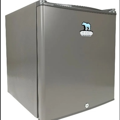 Frigorífico compacto cinzento com logo de urso polar GELID