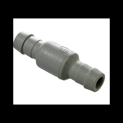 Conector de tubo de plástico cinzento fosco com formato cilíndrico e múltiplas seções