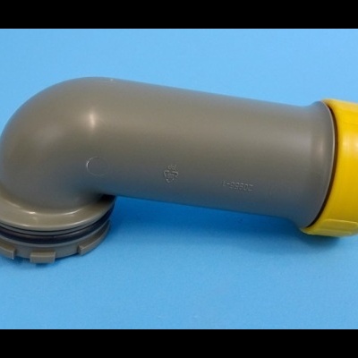 Tubo de PVC cinzento com tampa amarela numa extremidade