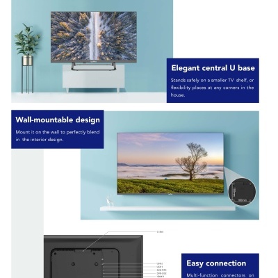 Televisão SMART TECH com base em U e suporte de parede