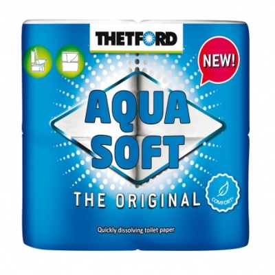 Pacote de papel higiénico Thetford Aqua Soft The Original azul e branco