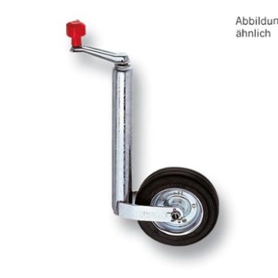 Roda de apoio de reboque com haste metálica e punho vermelho