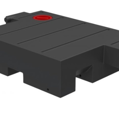 Tanque ou depósito de plástico preto com tampa vermelha circular