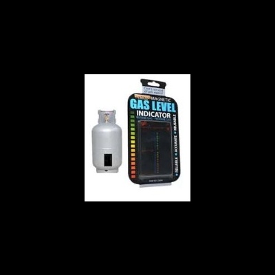 Indicador magnético de nível de gás colorido ao lado de cilindro metálico prateado