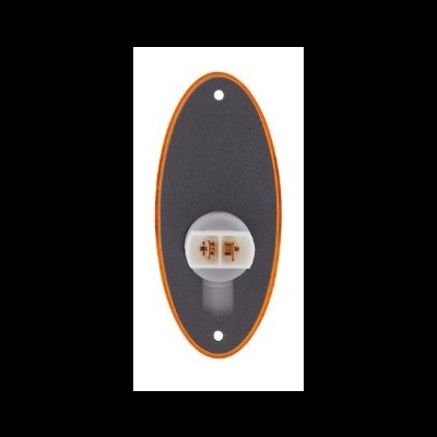 Luz de sinalização oval com conector elétrico branco e contorno laranja