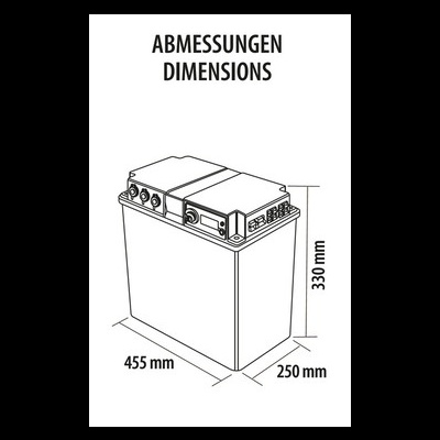 Ilustração técnica de bateria com dimensões
