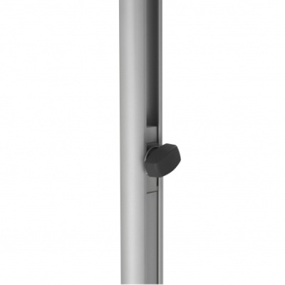 Suporte vertical metálico prateado com botão de aperto preto