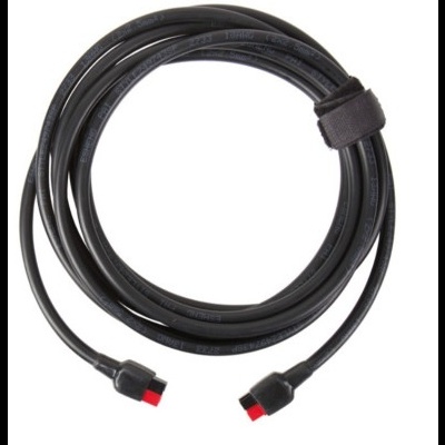 Cabo preto com conectores vermelhos em fundo branco