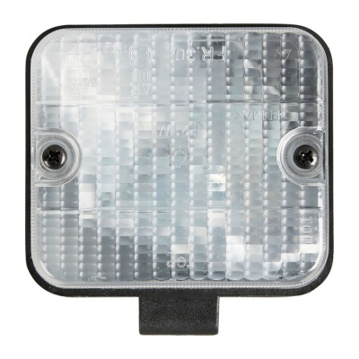 Luz quadrada plástica com parafusos e texto em relevo