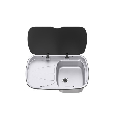 Pia de cozinha inox com tampo preto aberto vista de cima