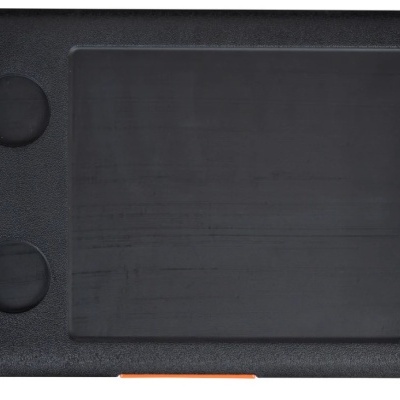 Tabuleiro de cozinha preto e laranja com botão digital lateral