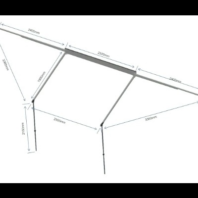 Desenho técnico de estrutura de toldo com dimensões em milímetros