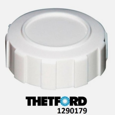 Tampa branca de plástico com o texto THETFORD 1290179