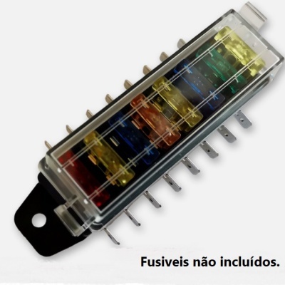 Caixa porta-fusíveis com tampa transparente e texto Fusíveis não incluídos