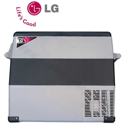 Aparelho electrónico LG cinzento com grelha e logotipo