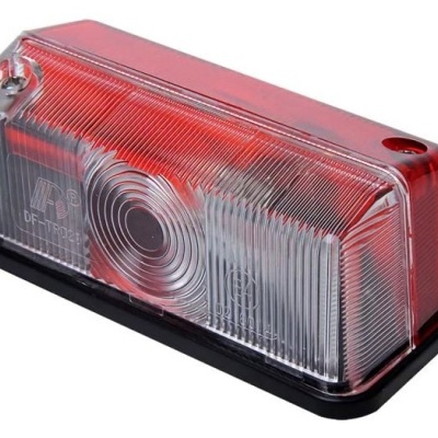 Farolim retangular plástico vermelho e transparente com base preta