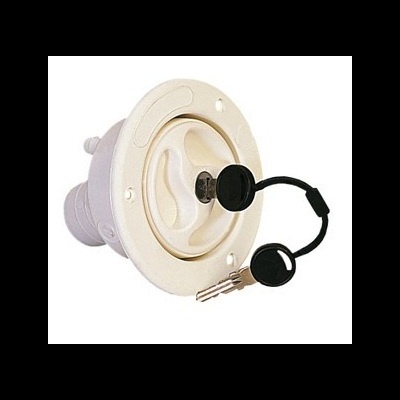 Fecho de tampa plástico branco com tampa preta e chaves