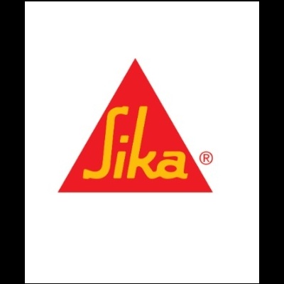 Logótipo da marca Sika com triângulo vermelho e texto amarelo