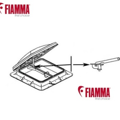 Desenho técnico de clarabóia com abertura articulada e cabo separado da marca FIAMMA.