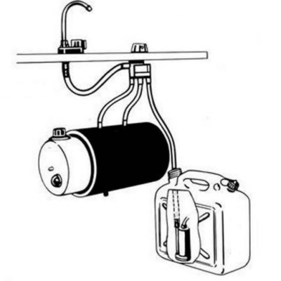 Esquema técnico de sistema de aquecimento com reservatório e bidão