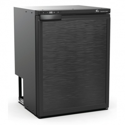 Frigorífico compacto preto com porta texturizada e painel digital