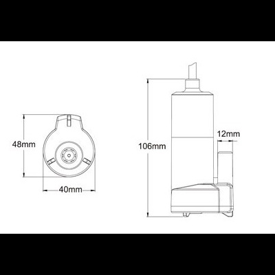 Desenho técnico de bomba submersível com dimensões
