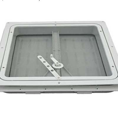 Hatch quadrado cinzento com janela de vidro e alavanca metálica