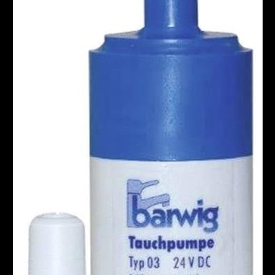 Bomba submersível azul e branca Barwig Typ 03 com especificações impressas