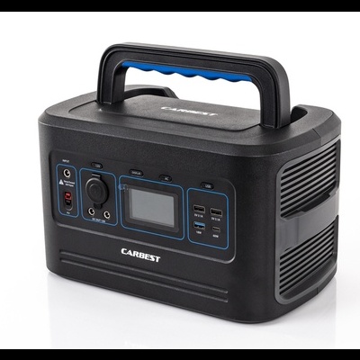 Gerador portátil preto CARBEST com pega azul e painel frontal com ecrã digital e tomadas