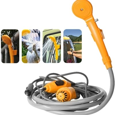 Manguera de ducha portátil naranja y gris para uso exterior