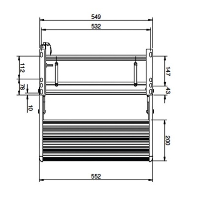 Desenho técnico de suporte metálico com medidas em milímetros.