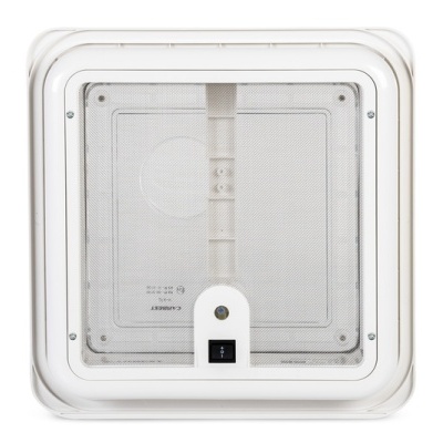 Saída de ventilação quadrada branca com grelha metálica e interruptor