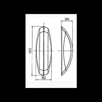 Desenho técnico de peça oval com medidas em milímetros