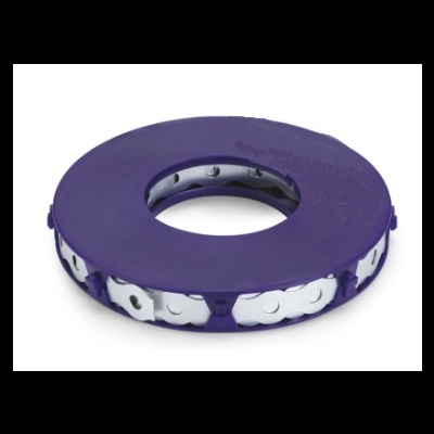 anel massageador circular roxo com formas brancas texturizadas