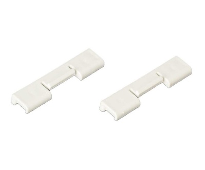 Dois suportes ou peças de plástico branco retangulares sobre fundo branco