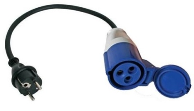 Cabo de extensão elétrico com ficha preta e ficha azul com tampa