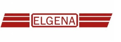 Logótipo vermelho com texto ELGENA no centro